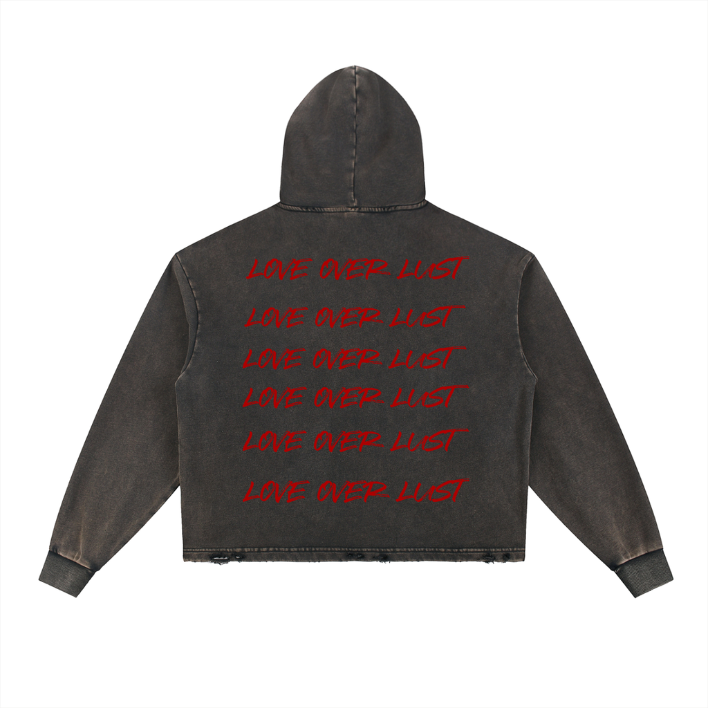 Vintage Washed Frayed-Hem Hoodie