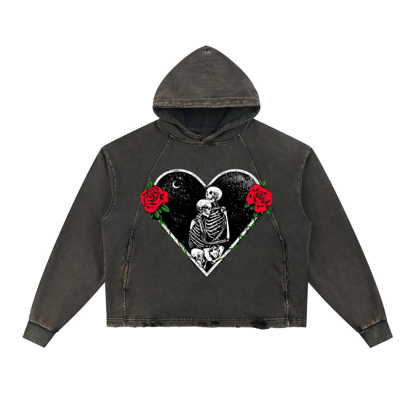 Vintage Washed Frayed-Hem Hoodie